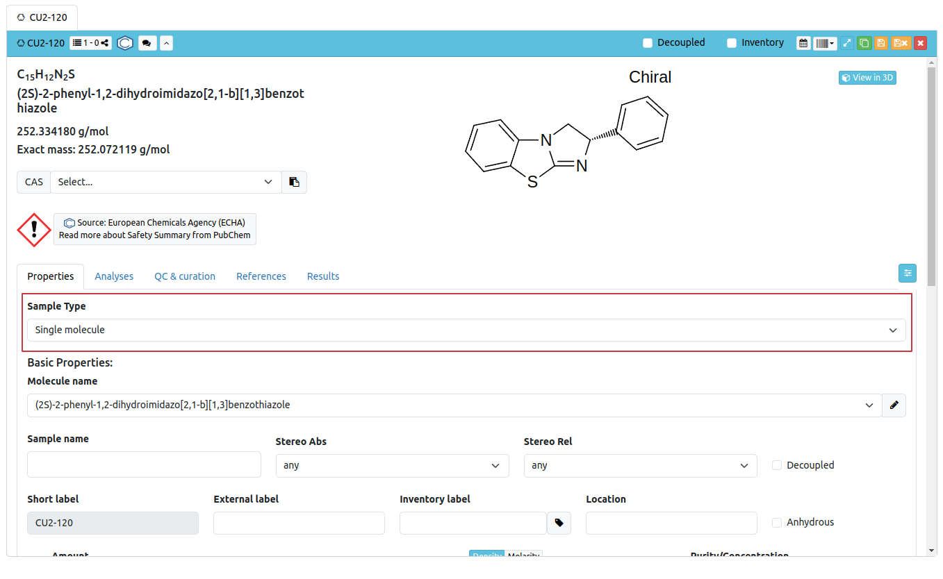 "Sample type selection"